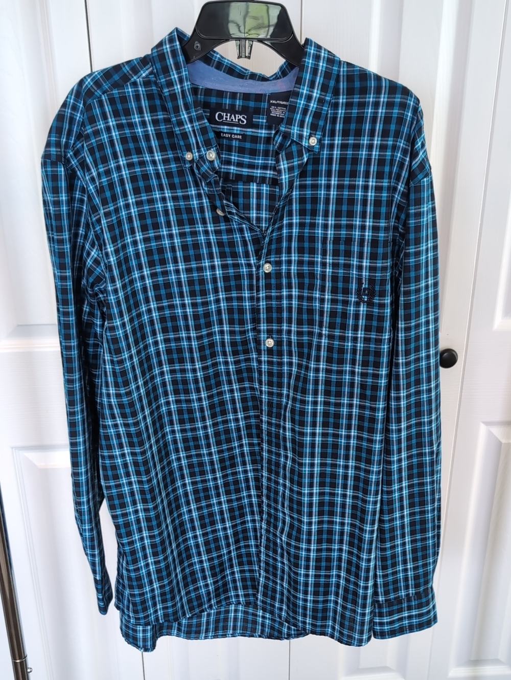 Chaps Men's Black and Blue Plaid Button-Down Shirt